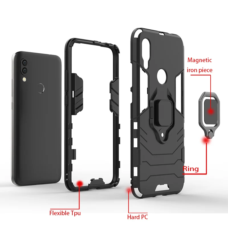 Бронированный чехол с кольцом для xiaomi redmi 8 магнитный автомобильный держатель