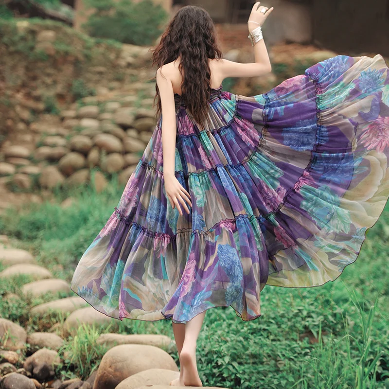 Женская плиссированная длинная юбка COLOREE элегантная шифоновая макси с цветочным