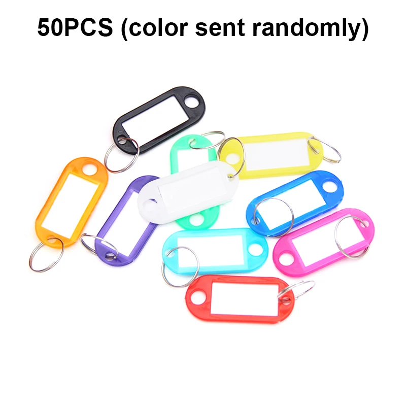 50Pcs at random 1/10/50 шт в наборе, Пластик брелок для ключей брелоков Чемодан идентификационные Метки этикетки брелоки с визитные карточки брелок для ключей, брелок для ключей - Цвет: 50Pcs at random