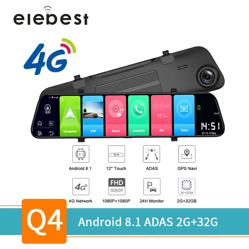 Видеорегистратор elebest на Android 8 1 Автомобильный видеорегистратор с камерой 4G Wi Fi GPS