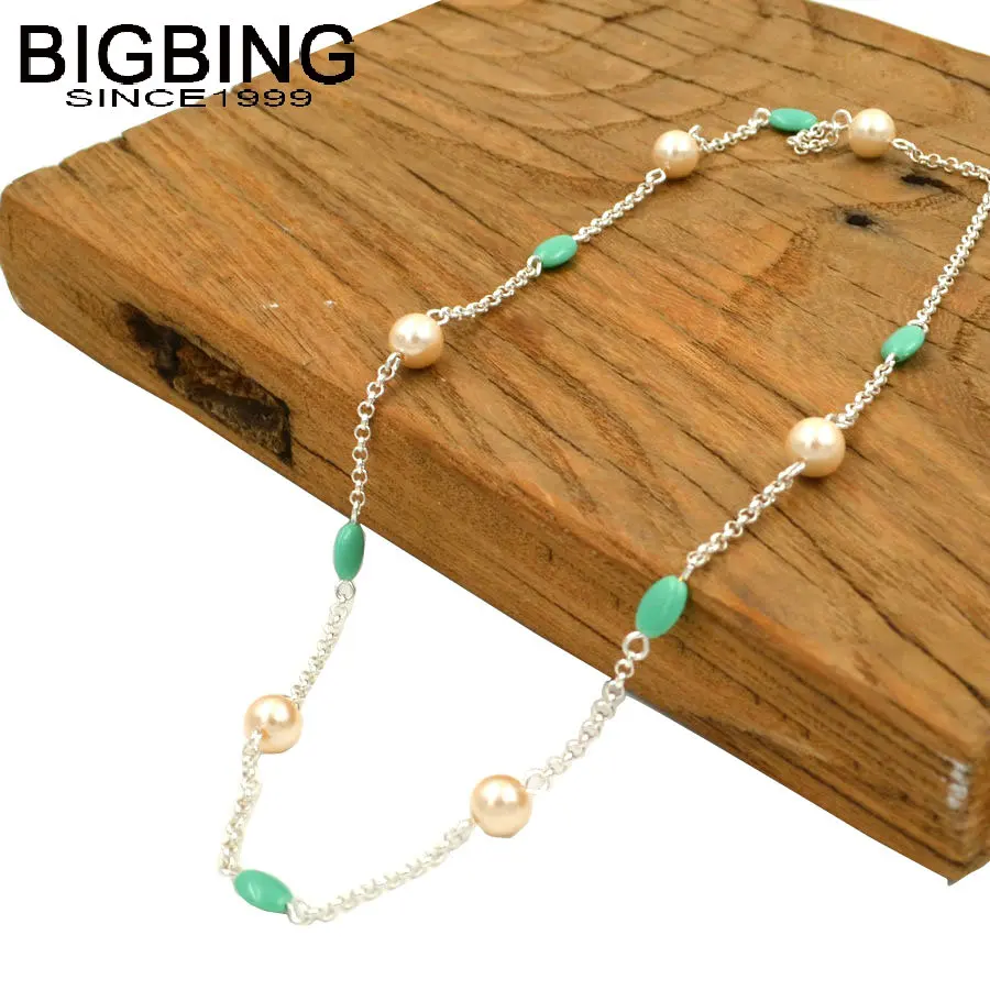 T014 BIGBING модное ювелирное изделие серебряного цвета жемчужное длинное ожерелье с