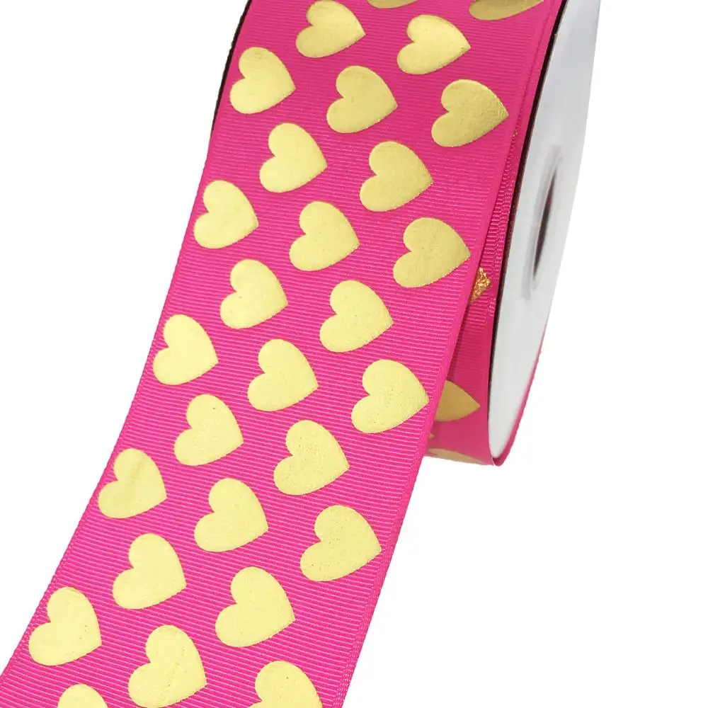 75 мм новое поступление Золотая голограмма с принтом в виде сердца Grosgrain лента