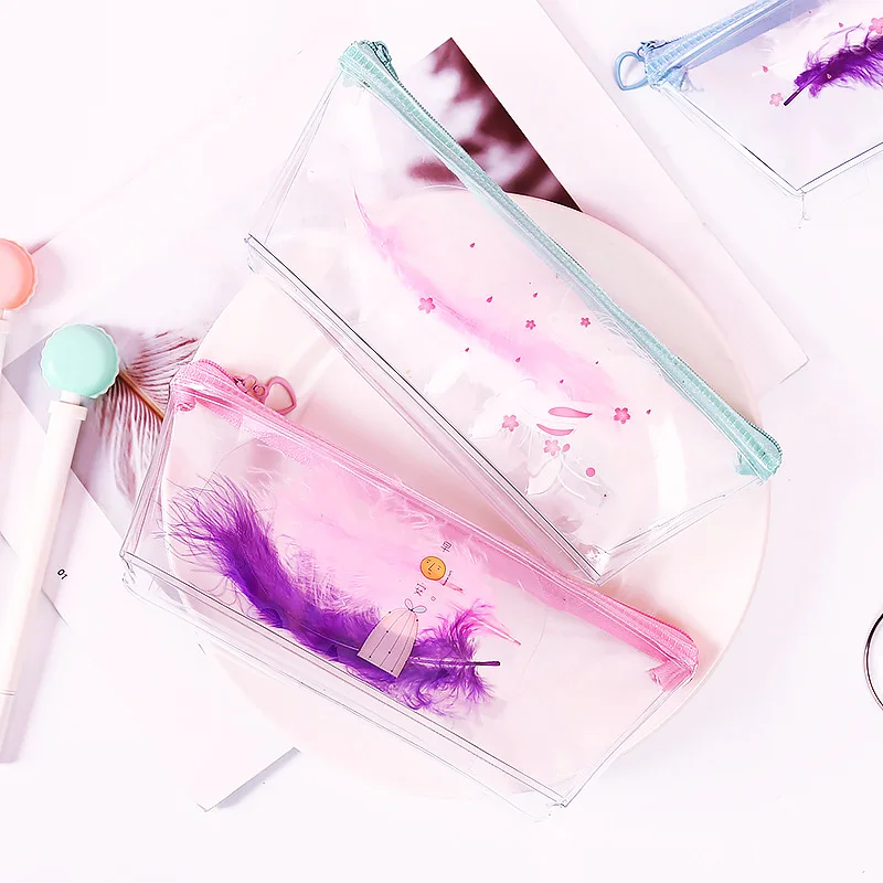 1 шт. кавайный чехол для карандаша перо прозрачный ПВХ Хэлло Китти школьный пенал