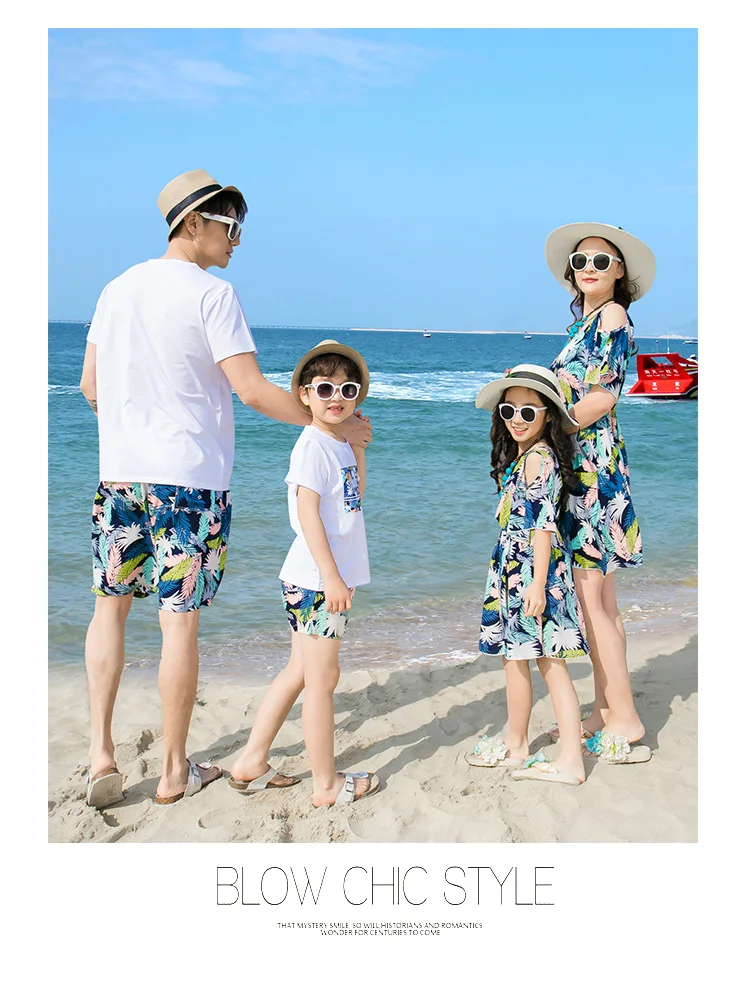 2018 Summer Family matching clothes mother daughter dresses father son outfits Girl Boy family look holiday blue Free Shipping | Мать и