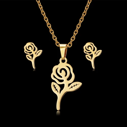 Rose Rinhoo набор ювелирных изделий с животными, собаками, бабочками, дельфинами, сердечками, звездами, листьями, женский золотой цвет, ожерелье из нержавеющей стали, серьги, ювелирный набор - Окраска металла: Rose