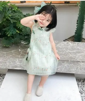 Новинка года; Детские платья Cheongsam в сдержанном стиле; детская одежда для девочек; праздничный костюм; платье принцессы в китайском стиле - Цвет: Цвет: желтый