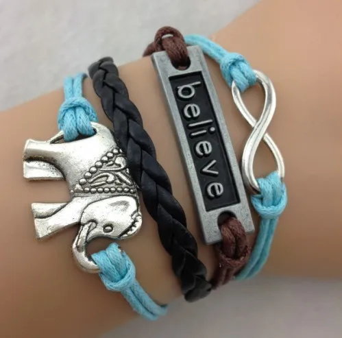 3pcs Bracelet-Infinity believe &amp elephants bracelet - antique silver wax rope and imitation 1405 Bracelet so Nice Yo | Украшения и
