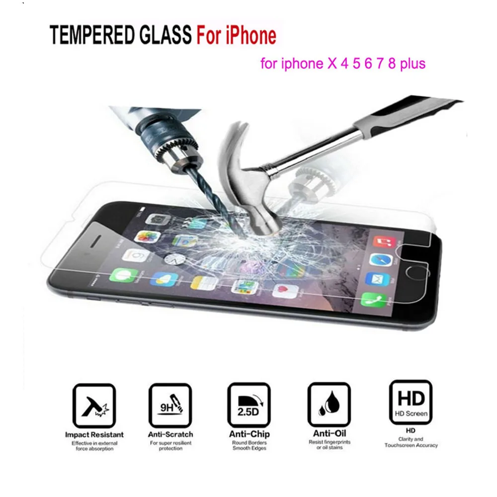 Защитное стекло закаленное 9H для iphone 5s/8/7/6/5 S/4/se/x|Защитные стёкла и плёнки