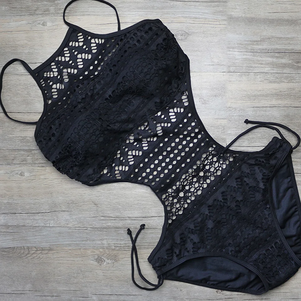 Черный купальник сетки спинки Монокини лето для женщин Бразильский боди стринги