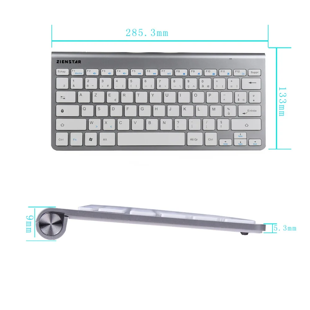 Zienstar AZERTY, ультра тонкая беспроводная клавиатура на французском языке 2,4G для Macbook/PC компьютера/ноутбука/Smart tv с usb-приемником