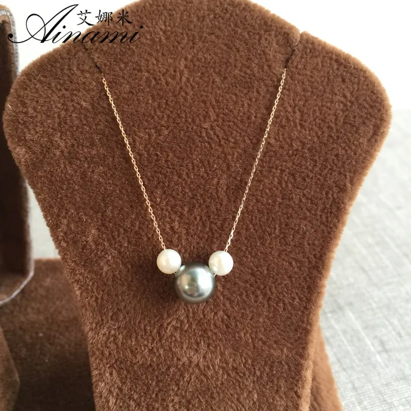 [Ainami] черная жемчужная подвеска в форме Микки 8 5 мм Tahitian Pearl & 2 шт. Белый Akoya морской