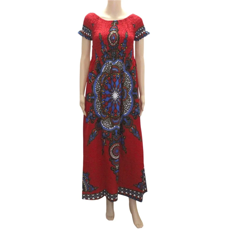 Xred Dashikiage хлопковое винтажное длинное платье Дашики с рукавом-лепестком и вырезом лодочкой, Платье макси с принтом в африканском стиле-два стиля ношения - Цвет: Xred
