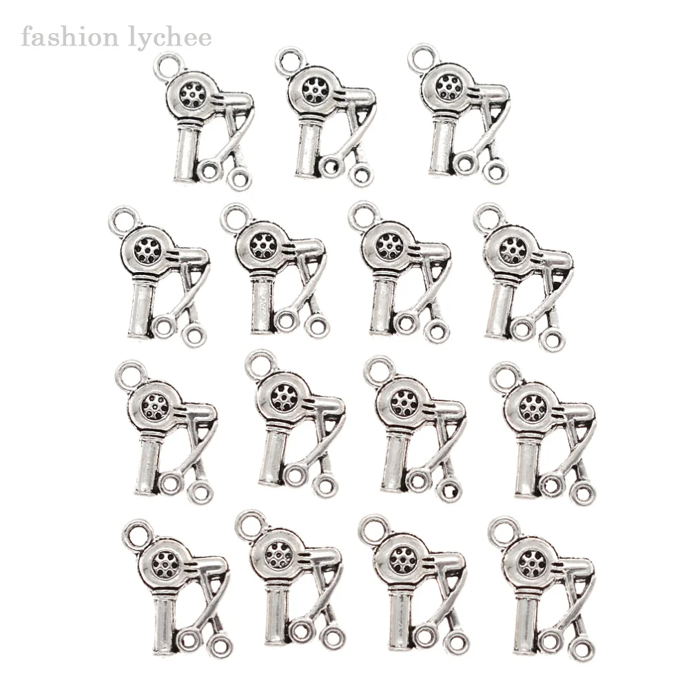 Модные тибетские серебряные подвески lychee в виде ножниц для сушки волос 15 шт.