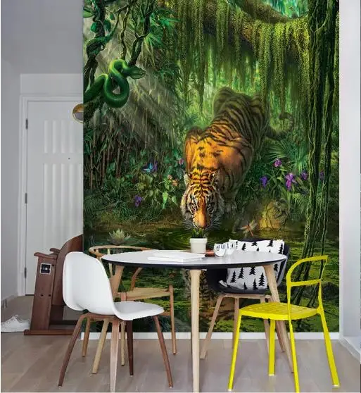 Настенные обои на заказ 3d фотообои с изображением тигра ландшафта масляной