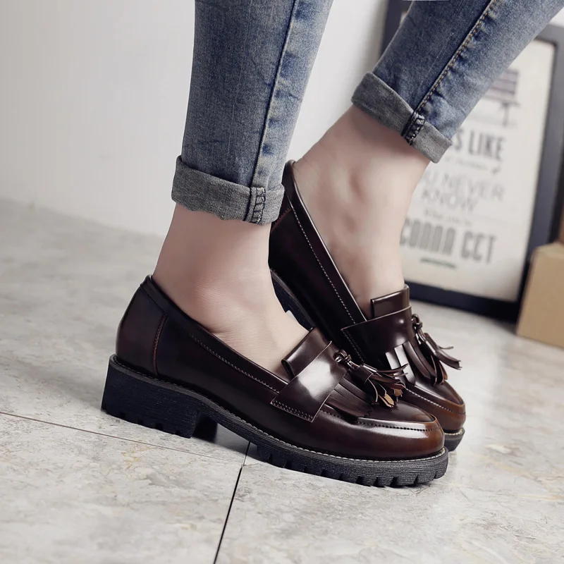 Teahoo 2020 женские туфли оксфорды с кисточками из лакированной кожи Женские слипоны