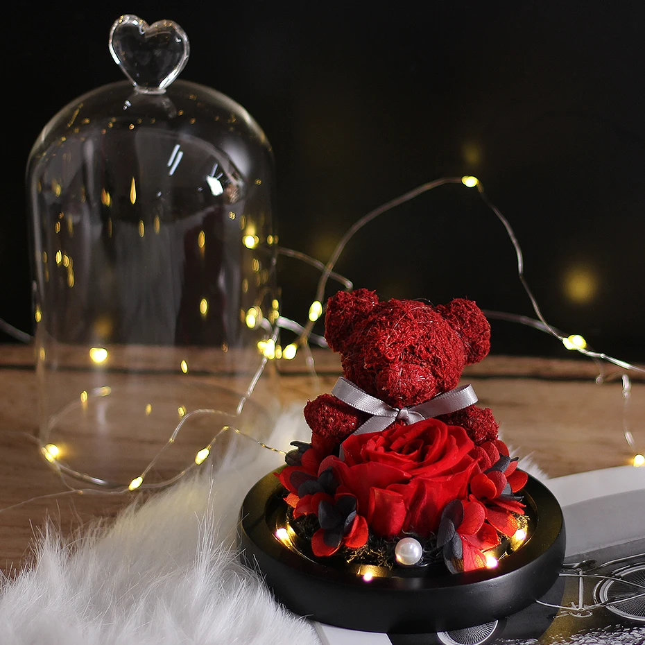 Плюшевый мишка Ewige Erhalten Rose Guardian Bear Immortal Flora светодиодный Licht Rose в стекле Рождественский подарок подарки на день Святого Валентина