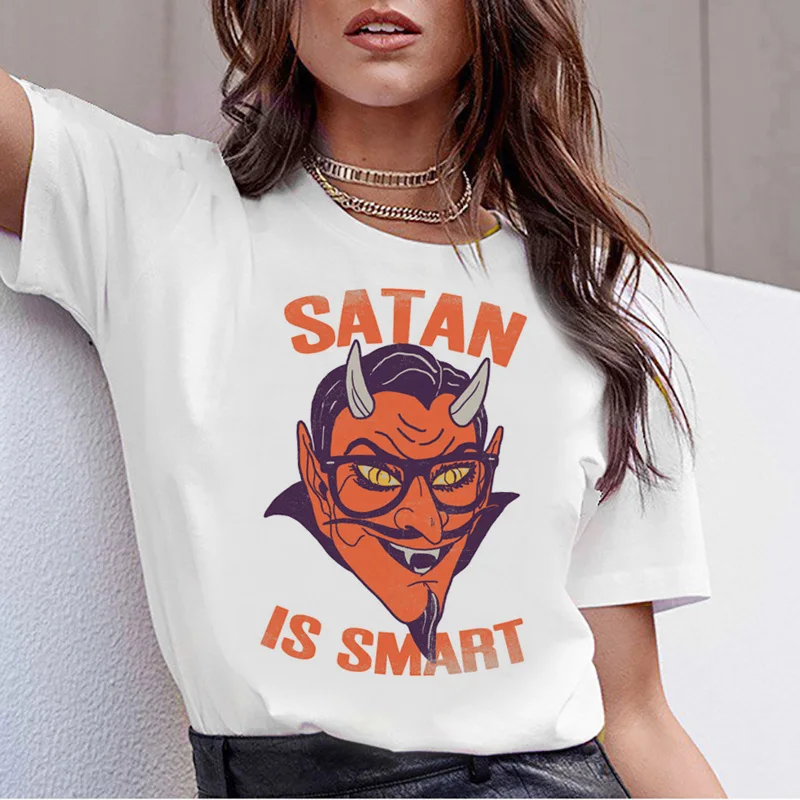 Satanic Satan Demon Grim Reaper Satanism Hell забавная футболка злой дух череп футболка женская страшная Футболка Женский Хэллоуин