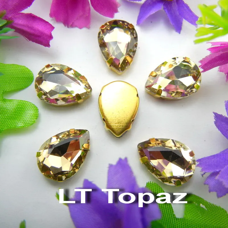 A10 Lt topaz Красочные стеклянные хрустальные золотые коготки 7 размеров цвета микс каплевидные капли воды капли пришивные стразы для одежды diy отделка - Цвет: A10 Lt topaz