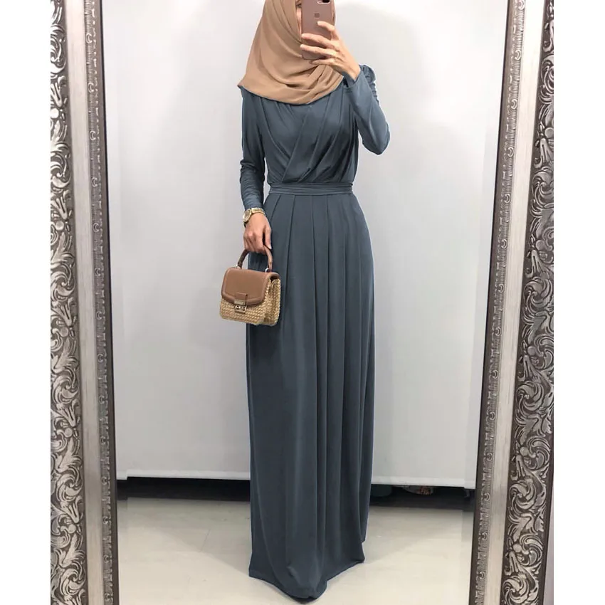 Dress 7(no hijab) Элегантное платье-карандаш абайя размера плюс для женщин, мусульманская одежда, наряды с длинным рукавом, винтажное платье с поясом, хиджаб - Цвет: Dress 7(no hijab)