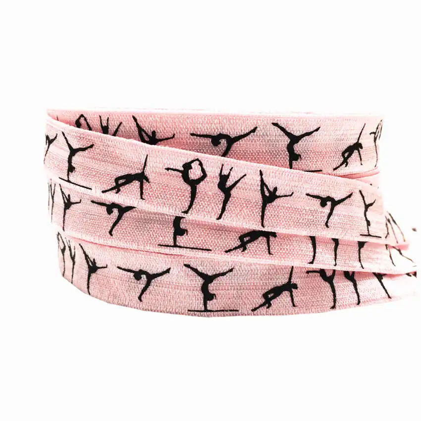 Pink 10 ярдов 5/8 ''цветная гимнастическая печать складывающийся Эластичный для девочек галстук для волос аксессуары DIY Ручная работа тесьма тканевая повязка на голову - Цвет: Pink