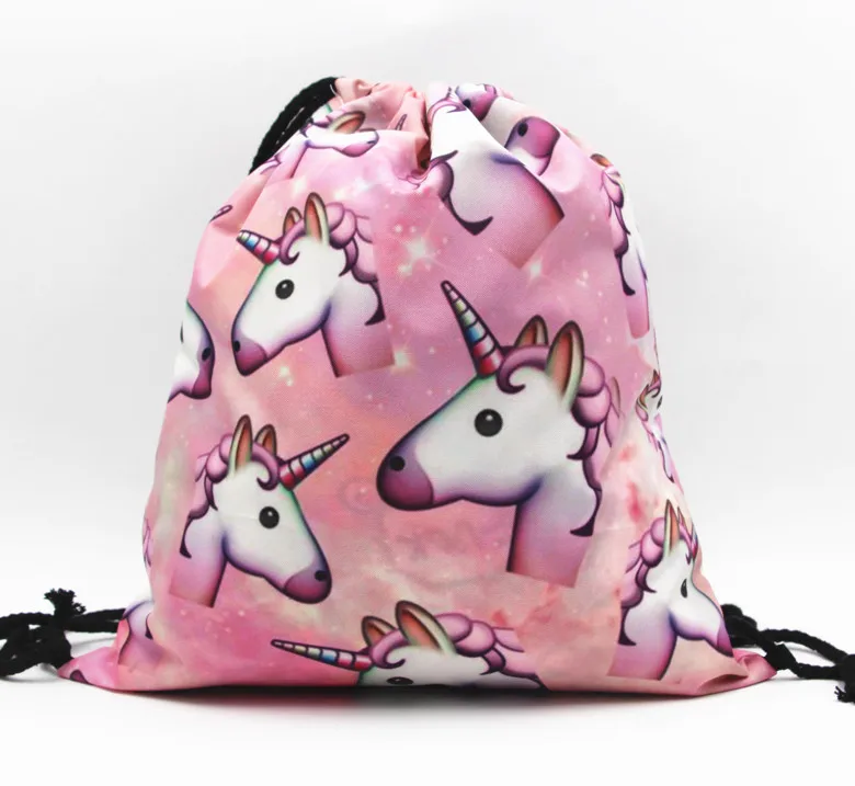 2019 модный шнурок сумка 3D печать единорог Mochila Feminina Drawstring Рюкзак Женский