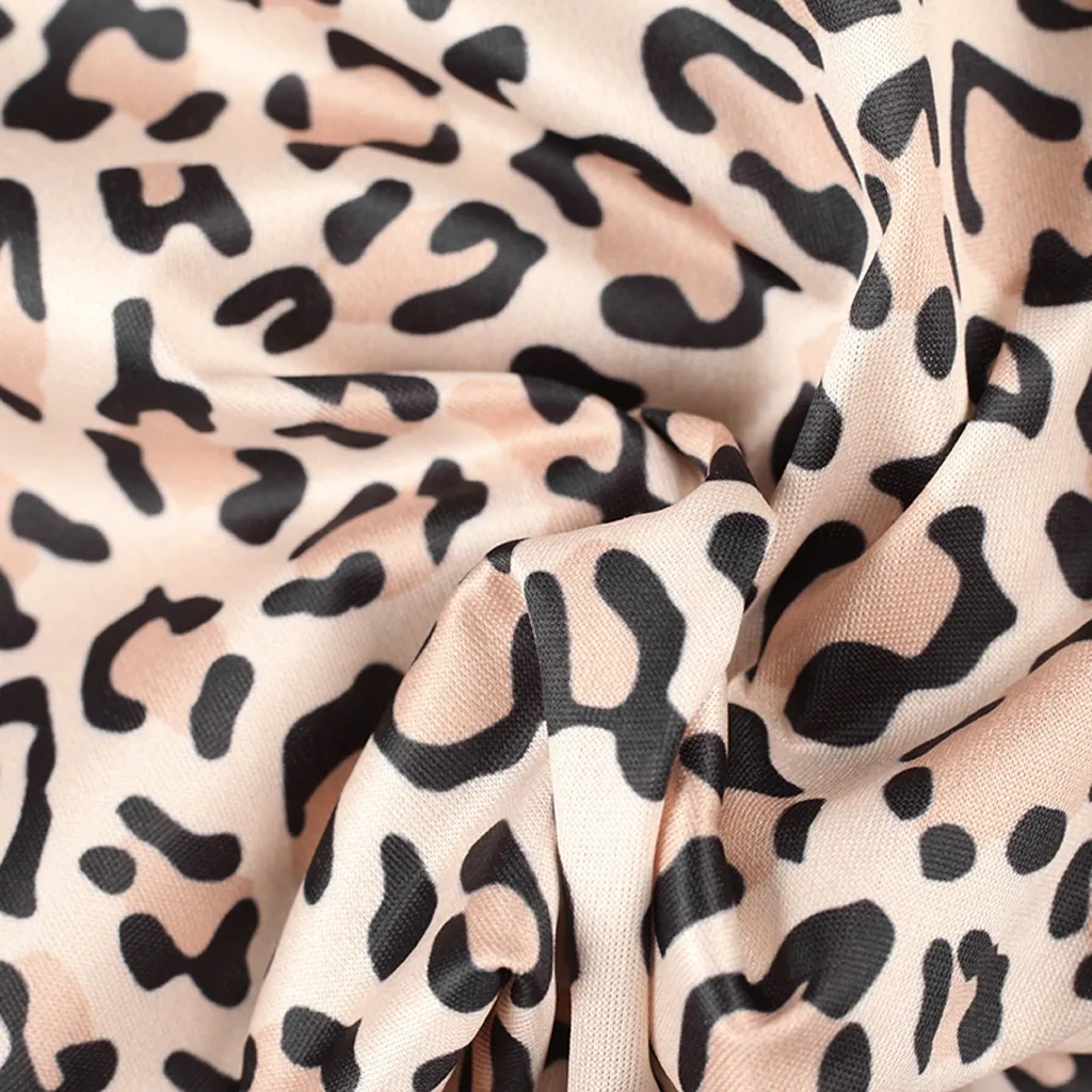 Модная женская с короткими Рукавами Леопардовый блесток карман узел