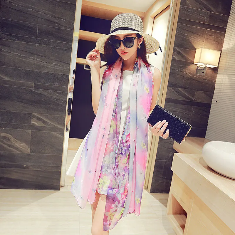 196*146 см парео Шарфы для женщин Для длинные Полосатые Радуга печати шифон саронги