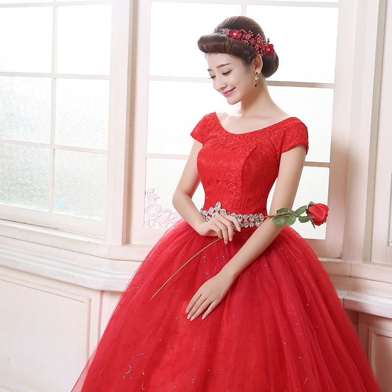 Настоящая фотография, новинка, Vestidos De Novia, недорогие красные и белые свадебные платья, круглый вырез, короткие рукава, плюс размер, платья и фраки невесты HS161