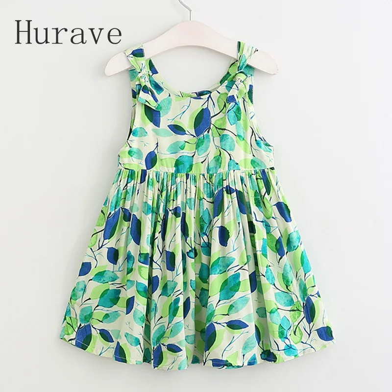 Hurave NEW arrival girls dress kids clothes children sleeveless leaf printed fashion summer clothing 17L1 | Мать и ребенок