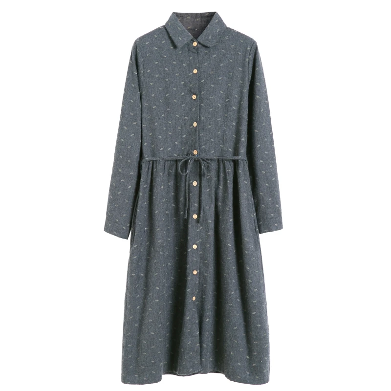 Великолепный Тонкий Зима Весна Ретро женское платье отложным воротником принт