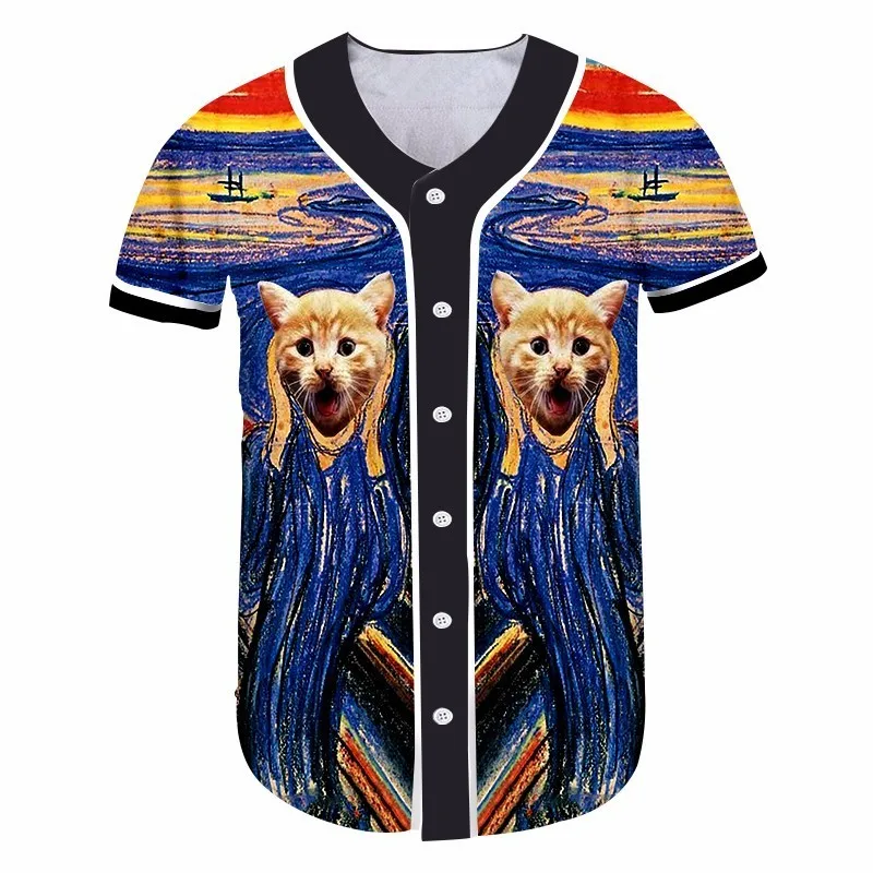 OGKB новая футболка с V-образным вырезом животным котом красочная полосатая 3d