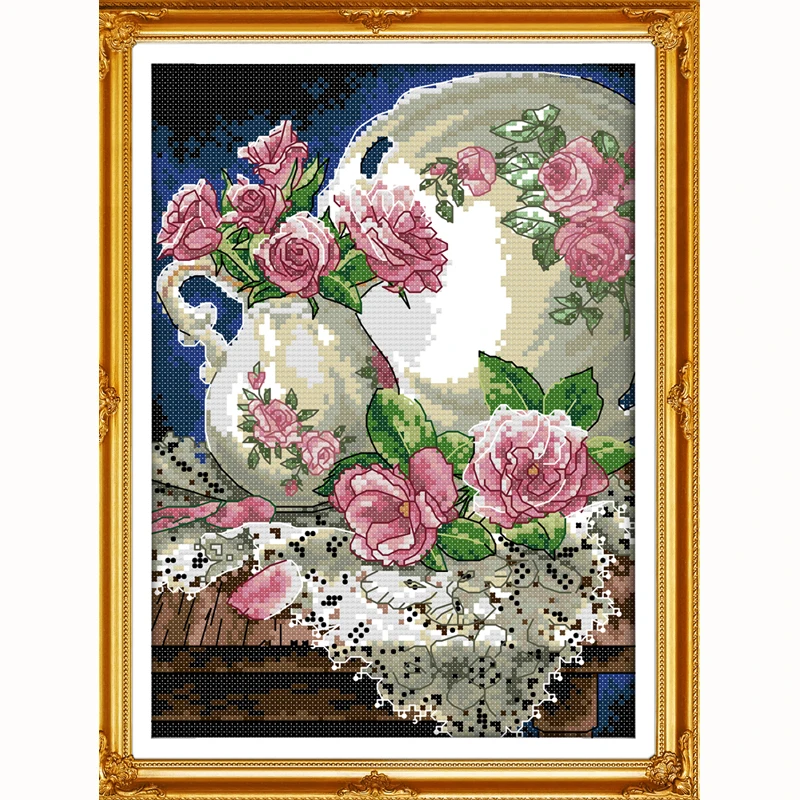 Набор для вышивки крестиком из мультфильма ваза и роза 14CT оптовая продажа|cross stitch