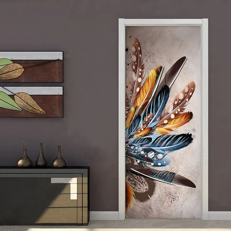 Цветная креативная фотобумага в стиле ретро с перьями 3d-наклейка на дверь для