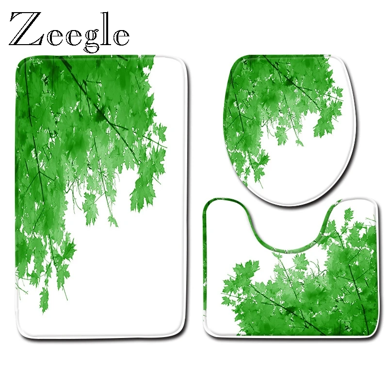 

Zeegle 3pcs/set Green Scenic Pattern Microfiber Bathroom Mat Anti Slip Mat for Bathroom Memory Foam Kitchen Mat Rug with Leaves