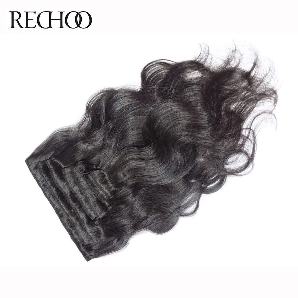 Rechoo волнистые волосы Remy # 1B 100% натуральные для наращивания на клипсе 100 г 120 18