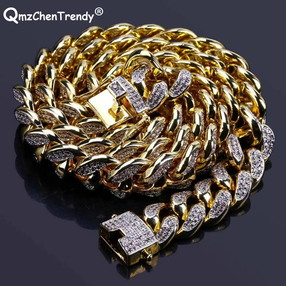 

13MM Men Women Hip Hop MIAMI CUBAN LINK Fully CZ Chain Necklace Casting Micro Cubic Zirconia Clasp ICED OUT Bling Jewelry