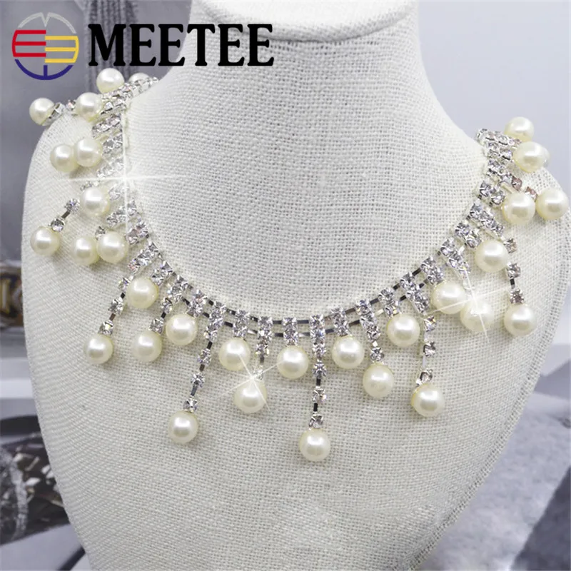 2 ярда украшенные жемчужинами цепочкой с бриллиантами кружевной бахромой