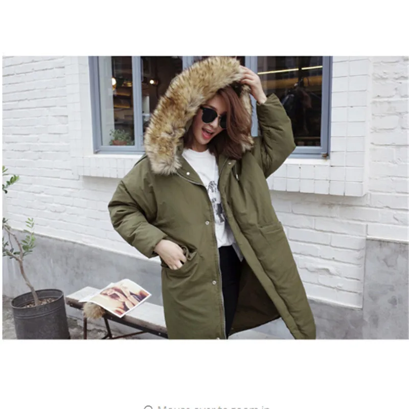 AILOOGE New Fashion Winter Jacket Women Parka Basic Faux Fur Hood Loose Oversize Army Green White Long Coat High Quality | Мужская