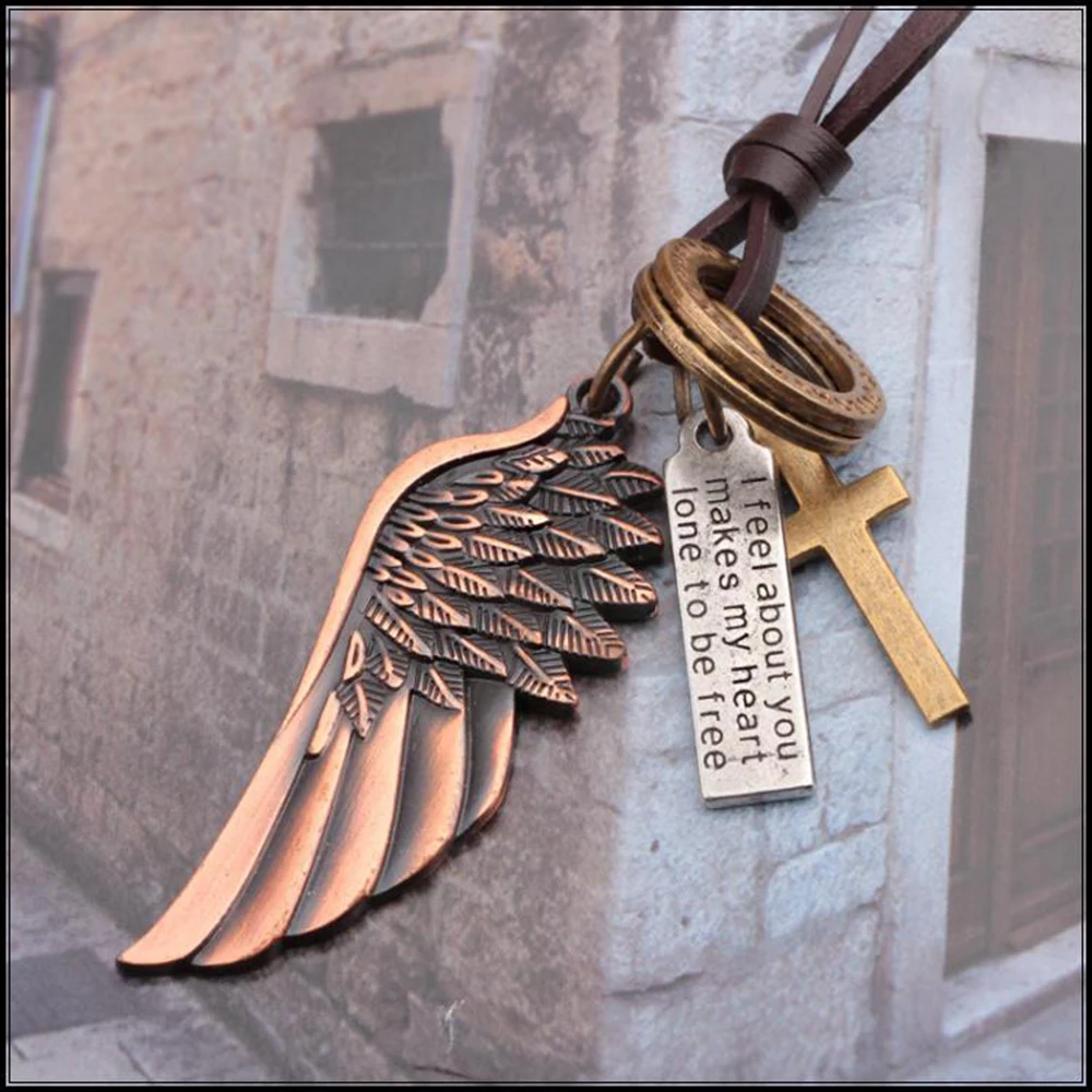 2017 модное ожерелье с подвеской в виде крыльев Ангела крестиков волков зубов