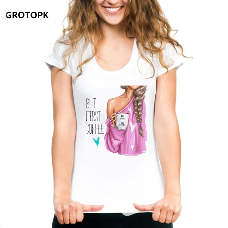 

Женская футболка цвета кофе BUT FIRST, Корейская одежда, белая футболка, Новое поступление 2022, Забавные футболки, женская уличная футболка в сти...