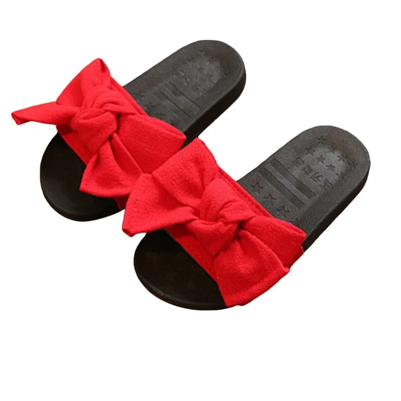 Тапочки для девочек с бантом и орнаментом детские сандалии на мягкой