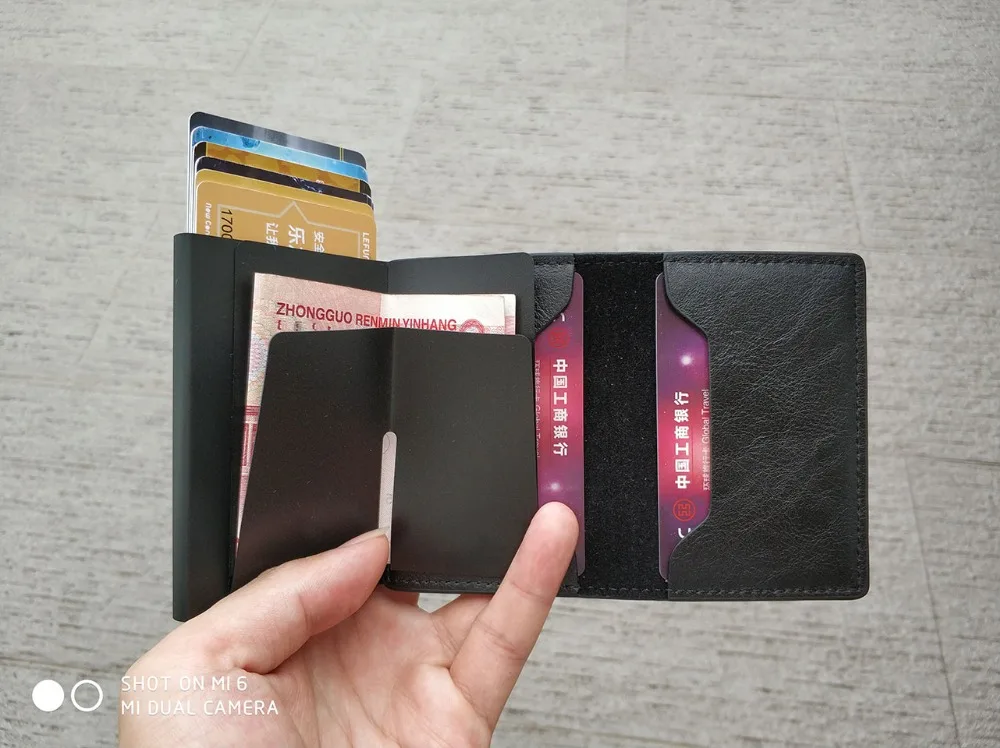 RFID бизнес кредитный держатель для карт для мужчин многофункциональный автоматический алюминиевый сплав кожаный чехол для карт мужской мини кошелек Тонкий кошелек