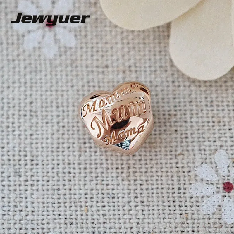 Silver hearts charms with rose gold fit 925 sterling silver bead Bracelet necklace DIY pendant for jewelry making Jewyuer BE174 | Украшения