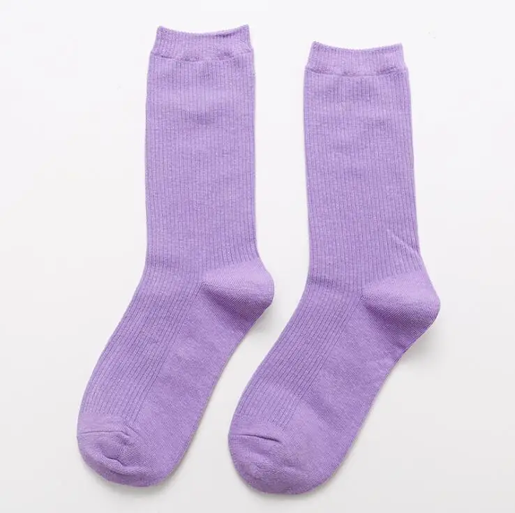 Women long cotton socks high tube lovely soft short sock breathable sweat-absorbing casual long vintage socks hosiery - Цвет: Лаванда