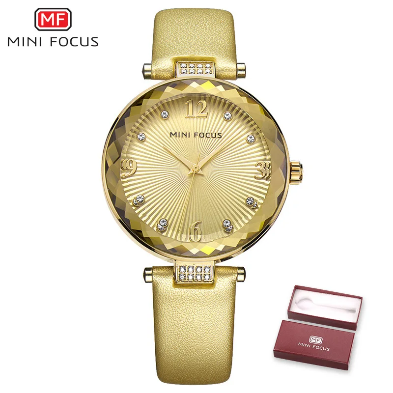 Leather gold Мини фокус женские часы водонепроницаемые брендовые Роскошные модные повседневные женские кварцевые часы розовое золото нержавеющая сталь и кожаный ремешок - Цвет: Leather gold
