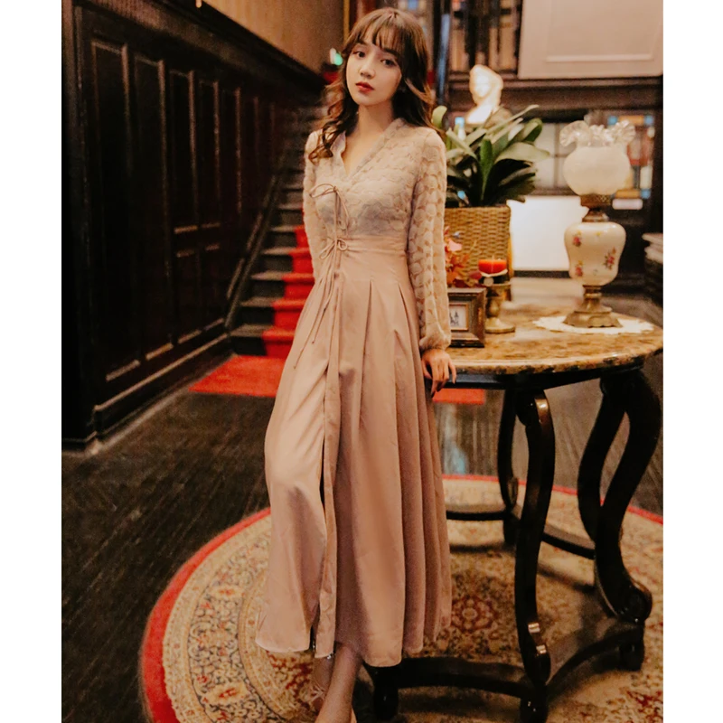 Новинка 2019 модная женская одежда для взрослых кружевное платье в стиле ретро |