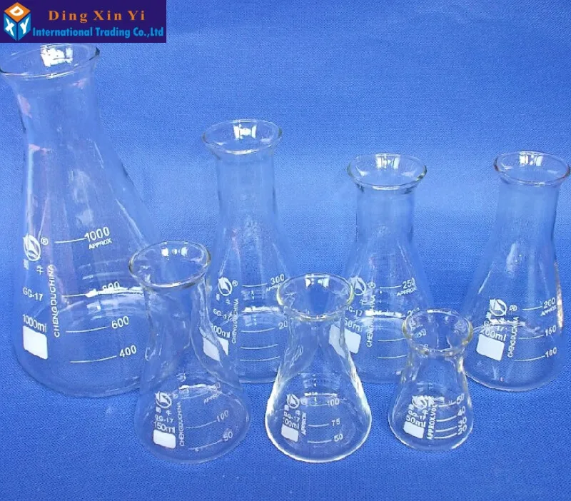 Стеклянная коническая фляжка Erlenmeyer 50 мл треугольная фляга для лабораторного