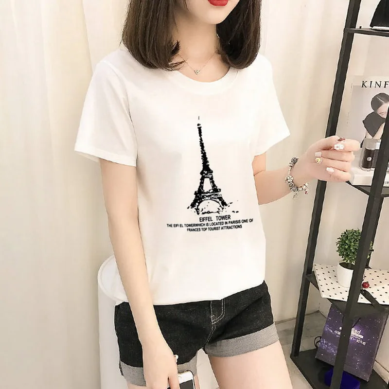 Женская футболка с коротким рукавом Повседневная круглым вырезом лето