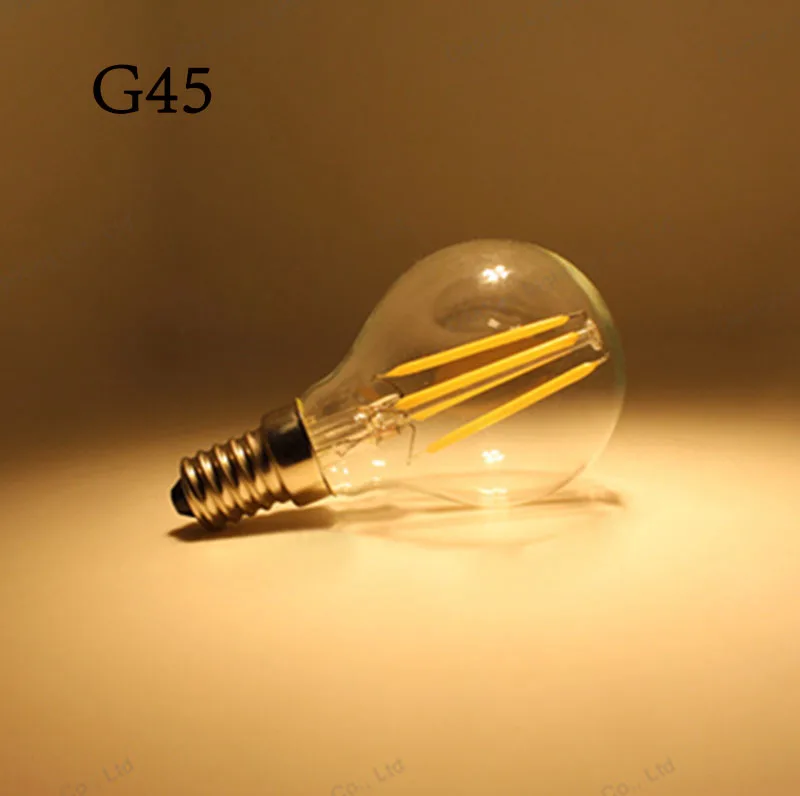 

Free Shipping Retro Globe LED Filament Light lamp E27 E14 2W 4W 6W 220V G45 Clear Glass Shade Vintage Round Edison Led Bulbs