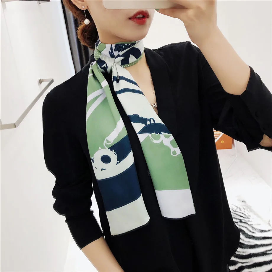 160cm Luxury Brand New Design Tassels Chain Twill Scarf Double-deck Women Scarf Head Silk Scarves Wraps Neckerchief For Ladies - Цвет: 2